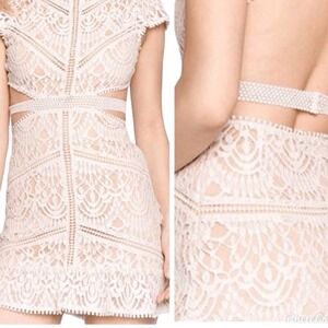 Signature 8 Beige Lace Crochet Cut Out‎ Mini Dress Size Small Open Back Sexy